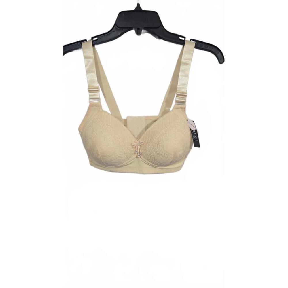 Beige Lace Detail Comfortable Bra with Adjustable Straps
